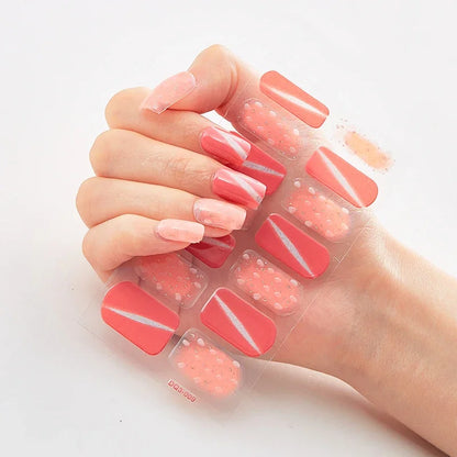 16Tips Nude Semi-Cured Gel Nail Wraps Sticker Long-Lasting UV LED Lamp French Nail Decal Full Cover Waterproof Semi-Cured Sticke
