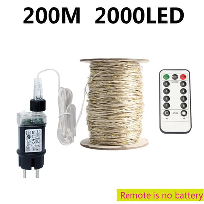 50M/120M LED String Lights Silver Wire Fairy Lights Christmas Garland For Street Patio Tree Garden Camping Party Decor