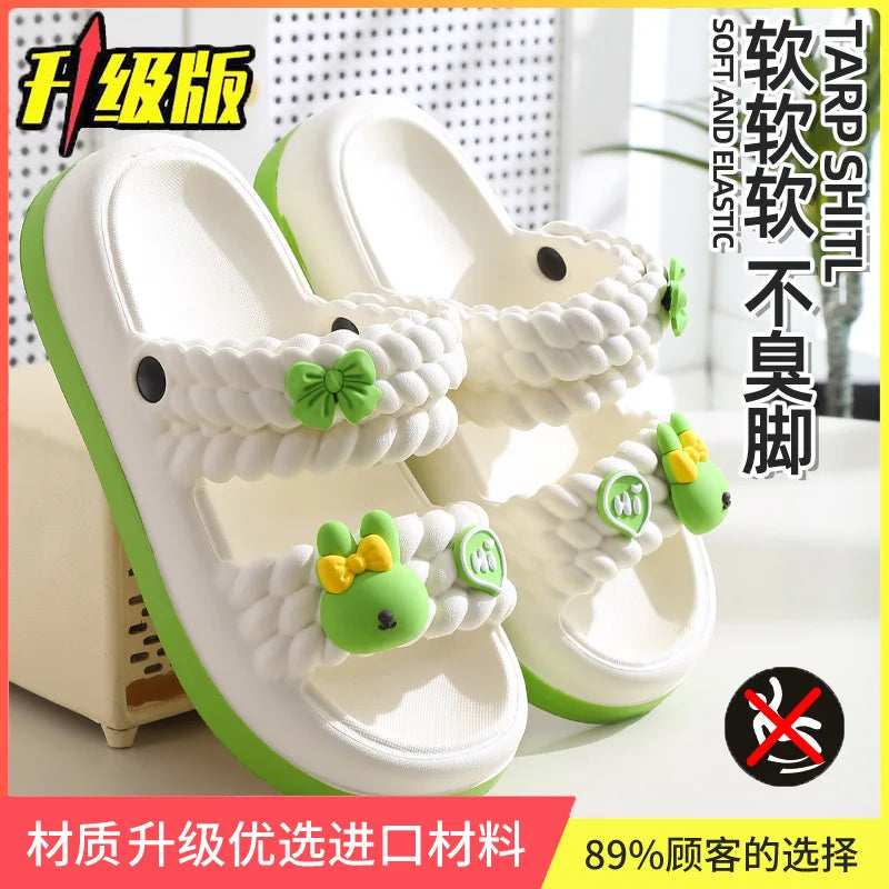 Women's Thick Bottom Sandals Summer Outdoor Anti-Slip Beach Casual Flip Flops Comfortable Sensation PVC Material Cartoon Pattern