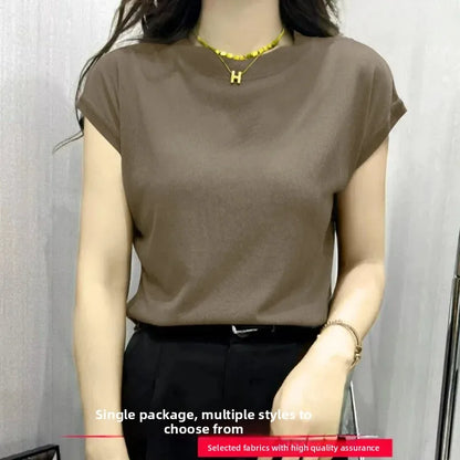 High Elasticity Ice Silk Thread Summer New Loose Women's T-Shirt Short Sleeve Crew Neck Simple Style Pure Color Top