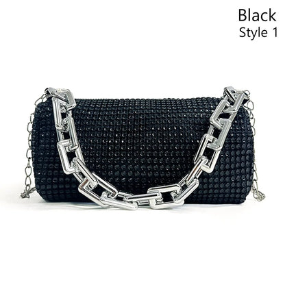 All Diamond Design Shoulder Bag Personalized Color Sparkling Bucket Bag Thick Chain Wedding Accessory Underarm Bag