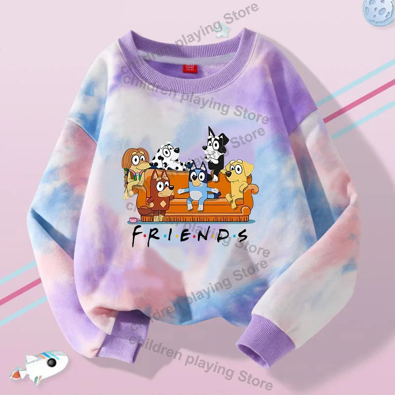 Blueyi Series Kid Pullover Sweatshirts Trendy Long Sleeves Top Bingo Autumn Winter Cartoon Child Clothes Birthday Christmas Gift