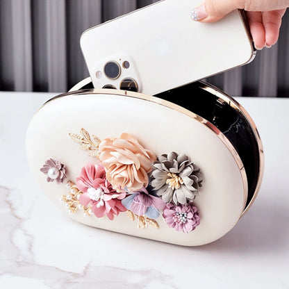 Round White Purses for Woman Flower Luxury Brand Handbag Party Wedding Clutch Female Retro Shoulder Bag for Cell Phone 2025