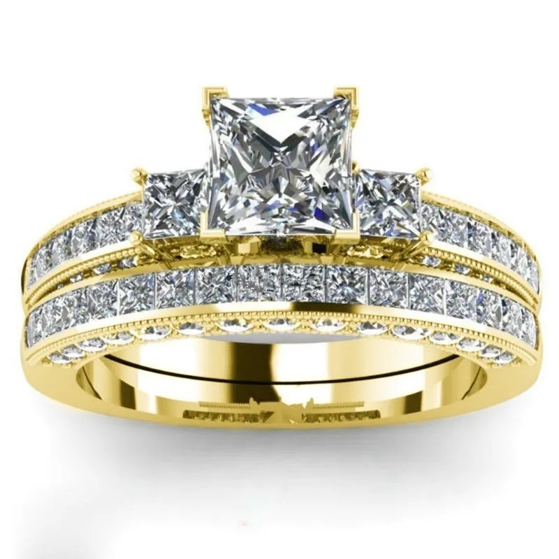 Fashion Couple Rings Romantic Women Rhinestones CZ Rings Set Trendy Men Stainless Steel Zircon Stone Rings Wedding Band Jewelry