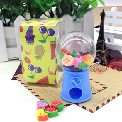 Fun and Cute Mini Gashapon Machine Fruit Cartoon Erasers; Kawaii Children's Stationery and Office Supply Essentials