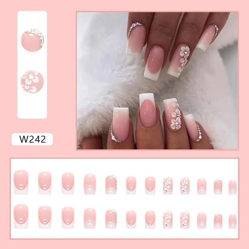 Luxury Designed Reusable Pink Nude False Nails Short Custom Acrylic Press On Nails Artificial Nails With Glue For Woman And Girl