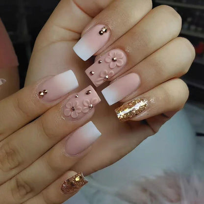 Wholesale Price Press On Nails Ballerina Medium Coffin False Nails French Tip Nails Manicure Stick On Nails Acrylic Fake Nails