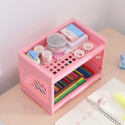 Desktop Storage Rack Multi-Layer Stationery Organizer Stand Office Home School Display Holder Rack Dormitory Desk Organizer