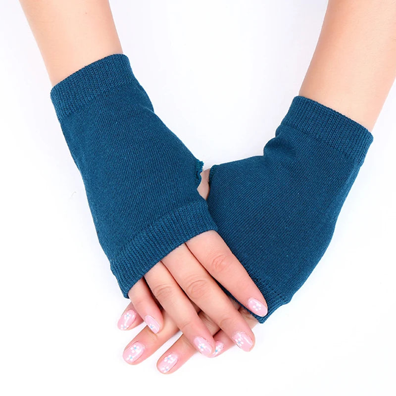 1 Pairs Half Finger Gloves Thumb Holes Hand Wrist Arm Warmer Solid Color Stretch Mittens Unisex Warm Fingerless Knitted Gloves