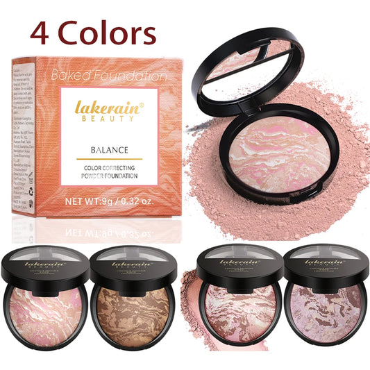 Demi Matte Natural Finish Baked Brighten Color Correcting Powder Foundation Buildable Light to Coverage Oil Control Makeup