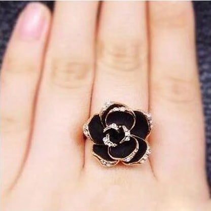 Hot Sale Fashion Jewelry Rings  Black Rose Flower Opening Rings Index Finger Adjustable Rings For Woman Girls Gift