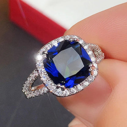 European and American Jewelry Set, Fashionable Square Sapphire Blue Zircon Series, Luxurious and Elegant Jewelry Accessories