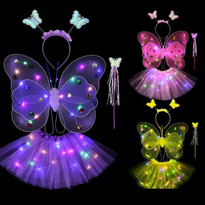 Luminous Wings Flashing Butterfly Skirt Lights Suit LED Children Costume Props Girls Skirts Angel 2-8year Easter Valentines Day