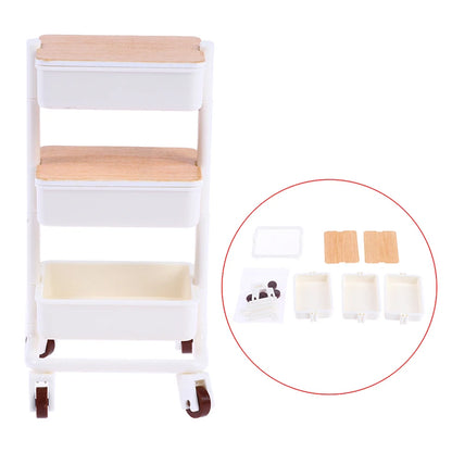 Storage Display Shelf Bookshelf Furniture Model Decor Toy 1Set 1:12  Dollhouse Miniature Trolley Dining Cart with Wheels