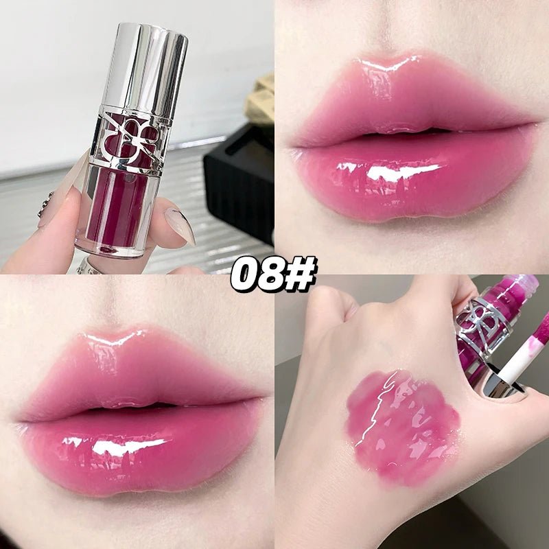 Gege Bear Glittering Mirror Lip Glaze, Watery Shimmering Light Lip Gloss Makeup 8 Colors, Hydrating Moisturizing, Long Lasting