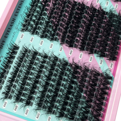 MIOFIA Lashes Cluster Natural Fluffy Volume Individual Eyelash 60D 80D 100D Thick Cat Eye Lashes Mixed Tray DIY Lash Extension