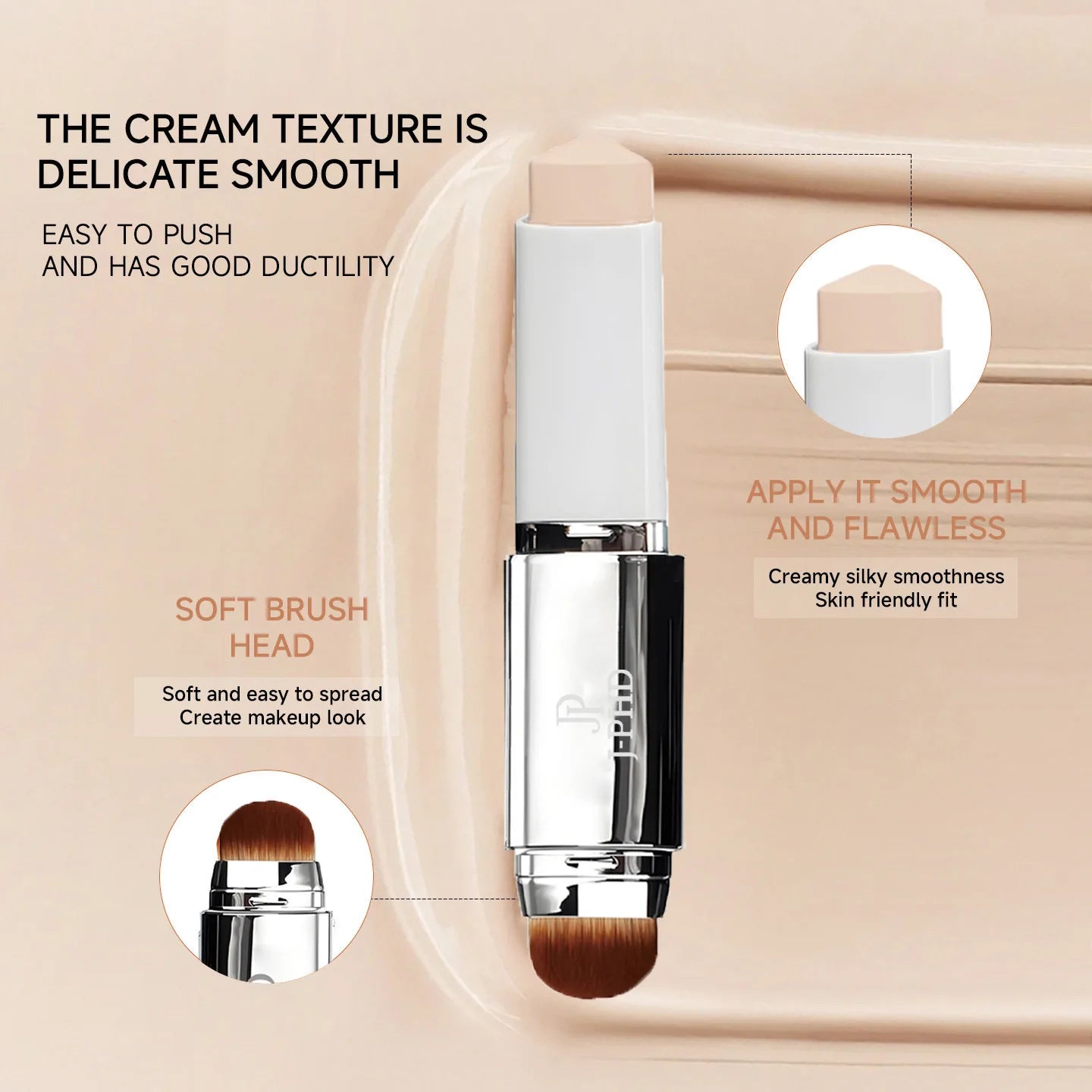 Two-in-one Brush Foundation Stick 13g, Double-head Lightweight and Smooth Concealer Foundation Lotion