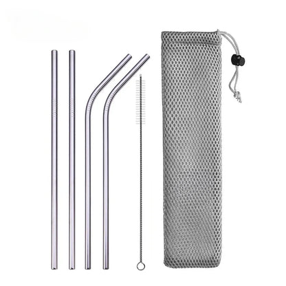UPORS Reusable Drinking Straw 304 Stainless Steel Straws Straight Bent Metal Straw with Cleaner Brush Pouch Wholesale
