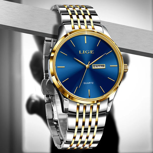 LIGE Top Brand Quartz Watches For Men Fashion Business Luxury Mens Watch Waterproof Date Steel Strap Wristwatches Reloj Hombre