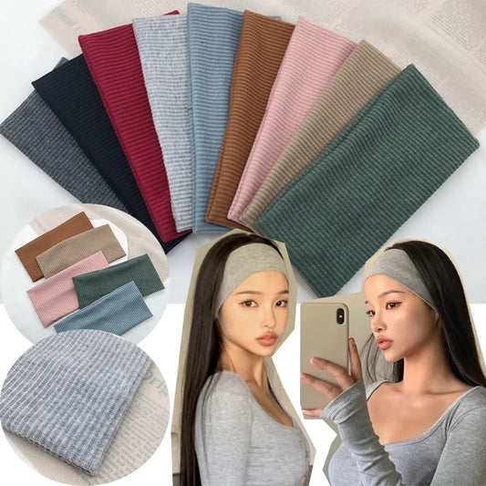 Women Solid Color Knitting Headband Elastic Vintage Yoga Sports Hairbands Gym Outdoor Sweat Absorbing Headwrap Hair Accessories