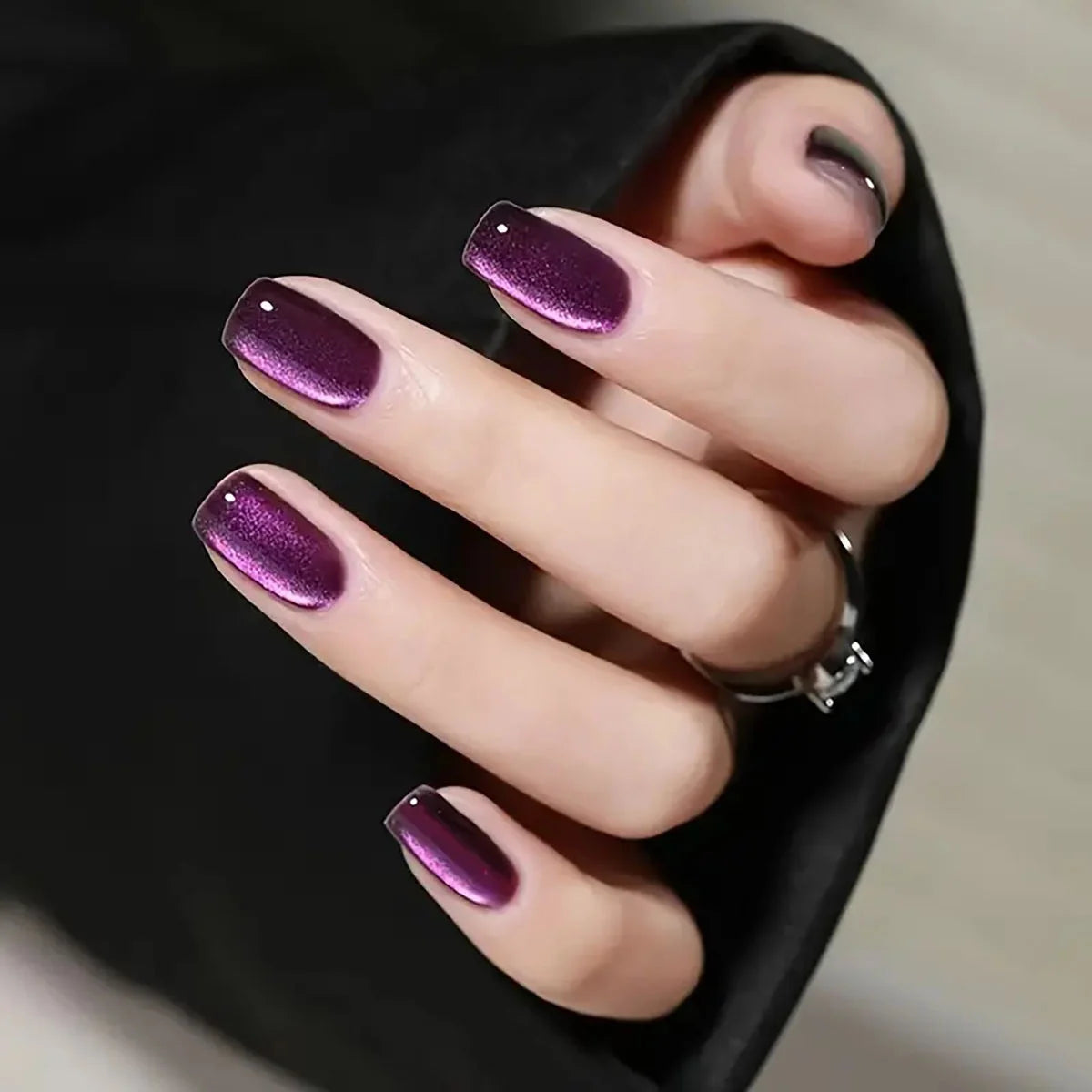 96/48/24PCS Sexy Red Cateye Press On Nails Medium Square Glossy Full Cover Detachable False Nails For Girl Valentine Girls' Gift