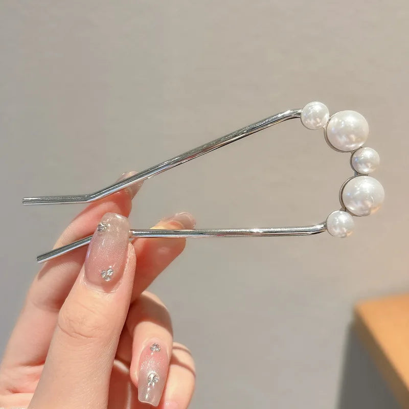 Metal U-Shaped Hair Sticks Combs Pearl Tassel Hair Fork Hair Clip Hairpins Women Girl Hair Accessories Ornament Styling Tool