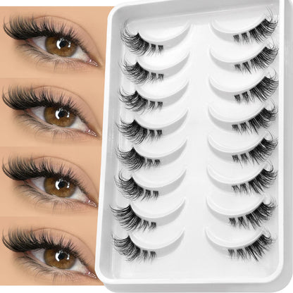 VELTRINAY False Eyelashes Half Lashes Cat Eye Natural Look Wispy Faux Mink Clear Eyelash Band Natural Lashes Makeup