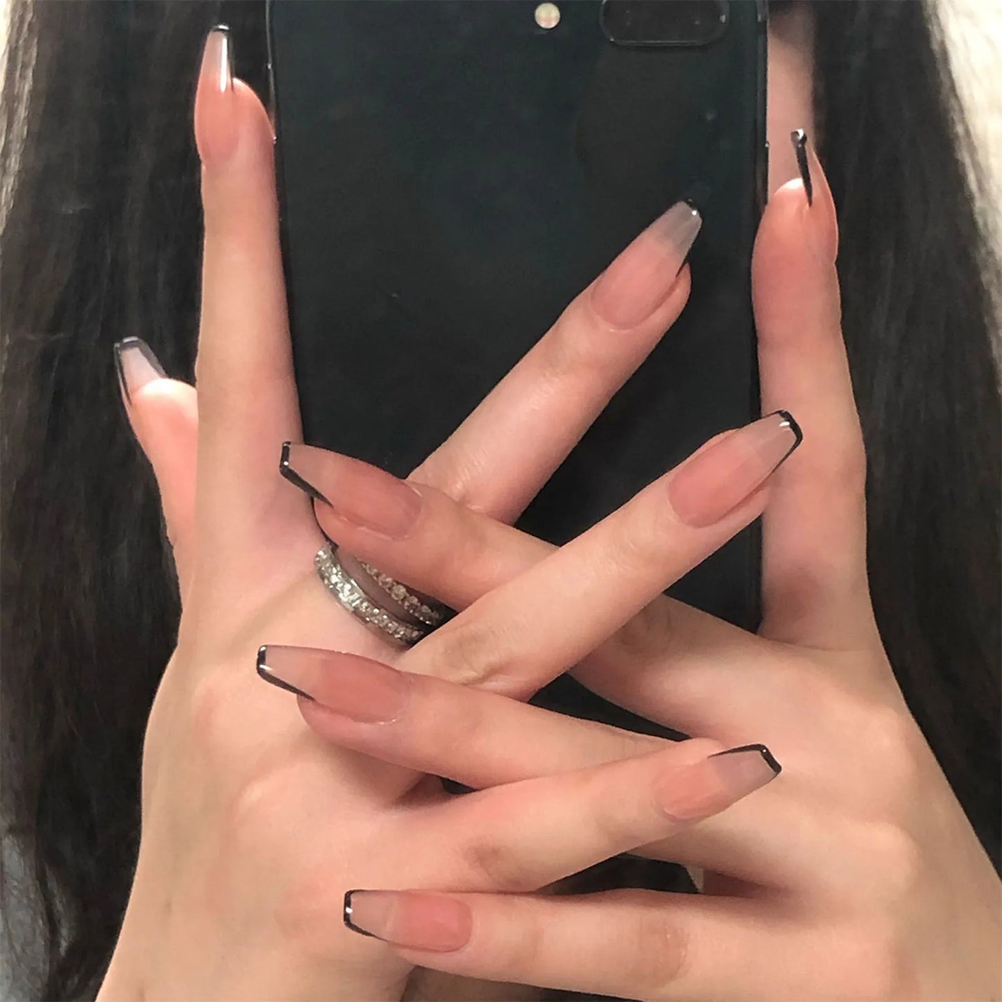 24Pcs/Box Charming Pink Flame Short Detachable Finished Fingernails Ballet Wearable Fake Nails press on Square Head Full Cover