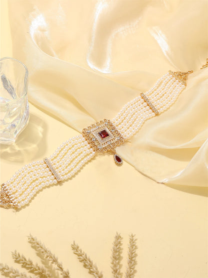 Moroccan Women's Pearl Jewelry Set Luxurious Vintage Style Necklace Earrings, Bridal Wedding Party Accessories