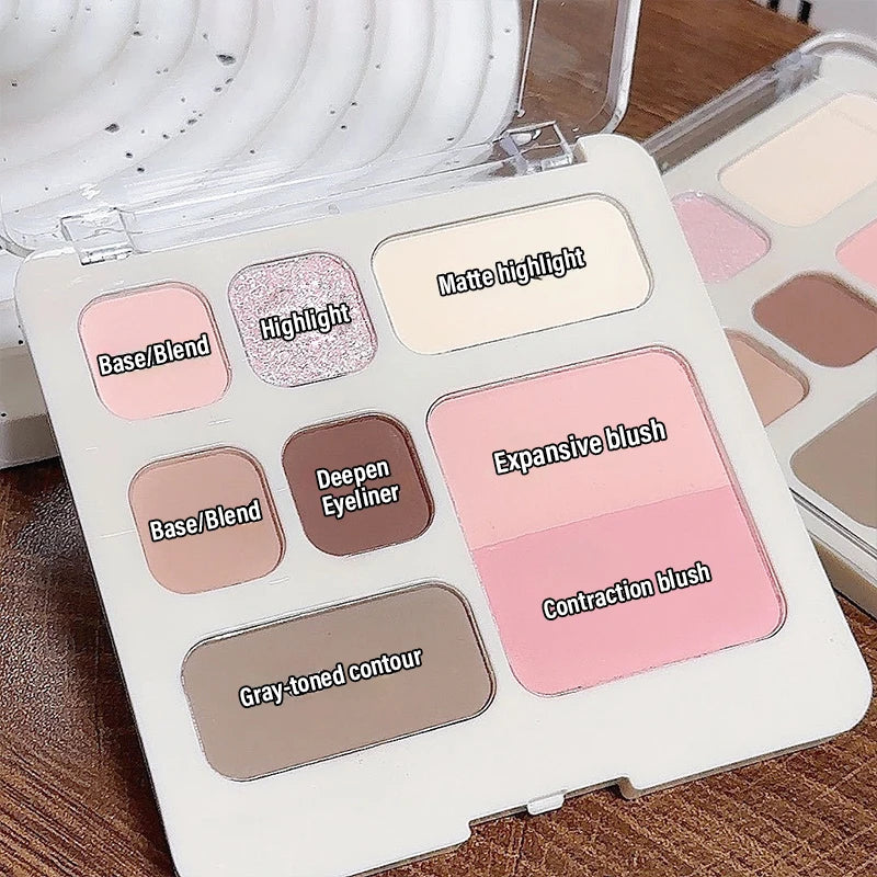 8 Color Pink Brown Eyeshadow Blush Palette Matte Beige Highlighter Gray Earth Tone Contour Cheek Rouge Multifunctional Cosmetic