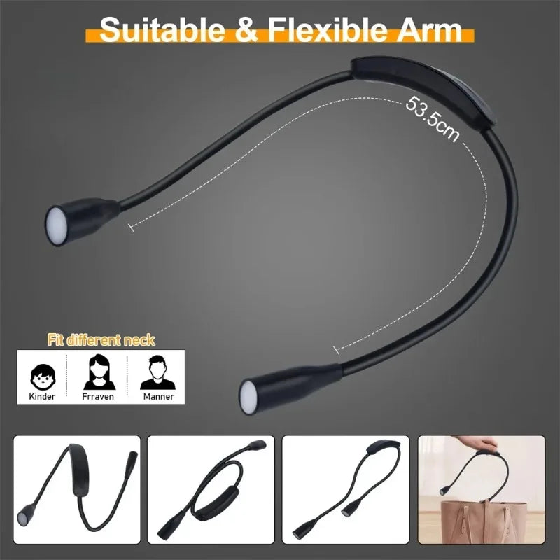 LED Reading Neck Light Book Lamp 360° Flexible Arm Reading Book Light Read Neck Lamp Study Reading Night Light Battery-powered