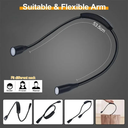 LED Reading Neck Light Book Lamp 360° Flexible Arm Reading Book Light Read Neck Lamp Study Reading Night Light Battery-powered