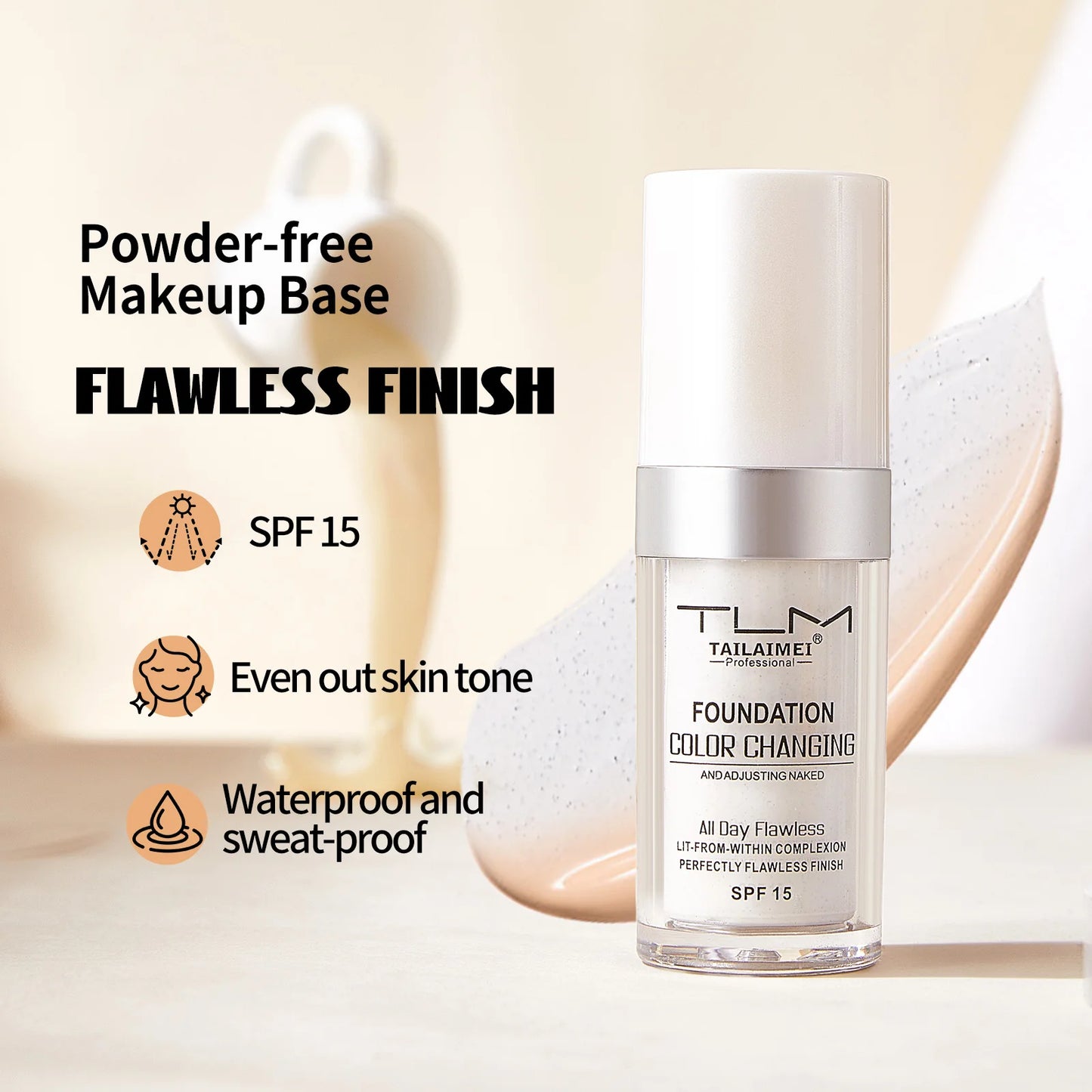 TLM Liquid Foundation Color Changing Concealer Waterproof Natural Brighten Skin Tone Face Cosmetics Makeup for Women & Men 30ml
