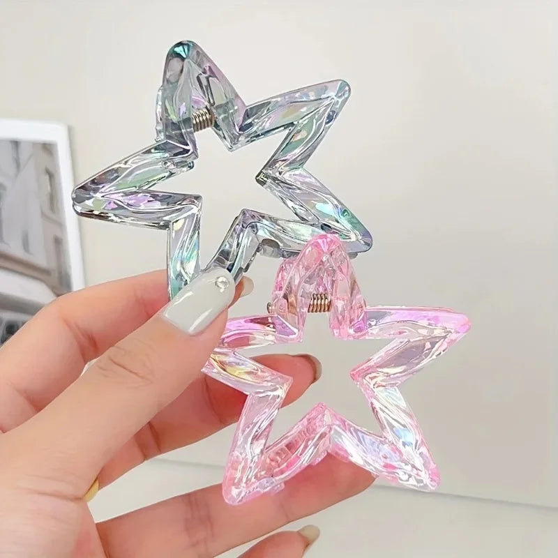 Colorful Hollow Five-Pointed Star Shark Clip Simple Transparent Hairpin Sweet Temperament Girls Hairpin Hair Accessories