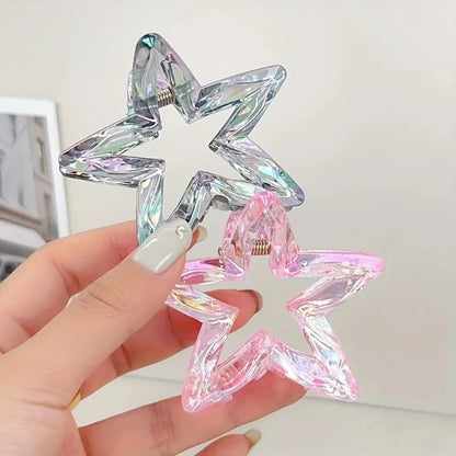 Colorful Hollow Five-Pointed Star Shark Clip Simple Transparent Hairpin Sweet Temperament Girls Hairpin Hair Accessories