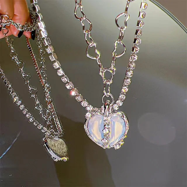 Star Zircon Pendant Necklace for Women Luxury Sweet Cool Girl Punk Heart Clavicle Chain New Fashion Jewelry Party Gift