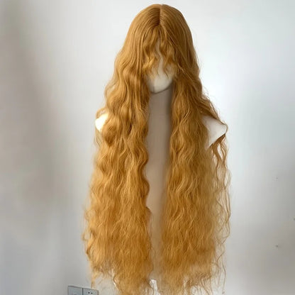Golden Yellow Fluffy Wool Roll Mechanism Synthetic Wig | European and American Retro Lolita Super Long Hair Cover