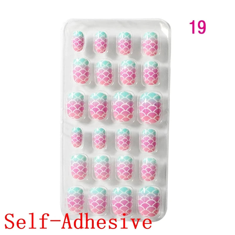 12pcs Cute Kids Dress-Up Fake Nail Girls Press on Nails Princess Pretend Play Toy Nail Tips Self-adhesive Children False Nails *
