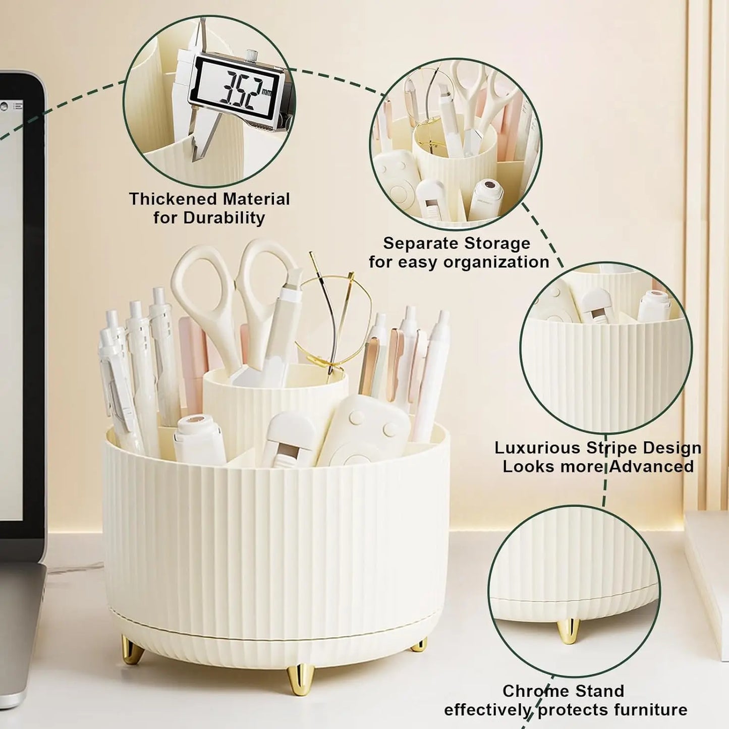 Makeup Brush Holder Organizer 360° Rotating Makeup Brush Desktop Organizer 5 Slot Make up Brushes Cup for Supply Bathroom Vanity