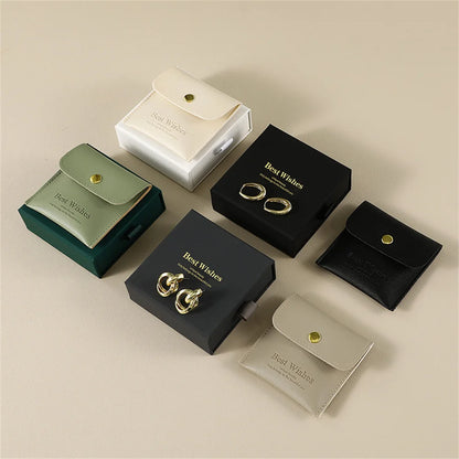 Elegant PU Leather Jewelry Organizer Case Snap Bag Set Closure for Necklaces Bracelets Earrings Storage Bags Gift Packaging Box