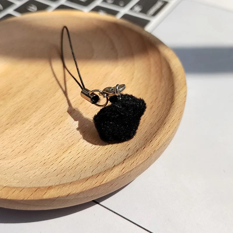 Cute Plush 3D Cat Keychain Creative Flocking Animal Pendant Bag Phone Lanyard Hanging Keycord Charm Keychain DIY Accessories
