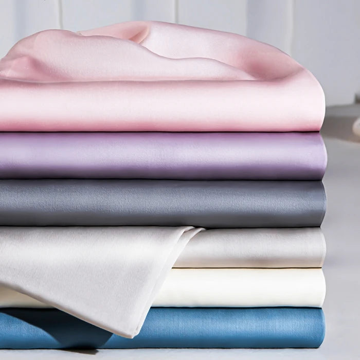 1Pc Satin Fitted Sheet Solid Colour Twin Full Queen Ice Silk Mattress Cover Natural With Elastic Band Bed Sheet (No Pillowcase)