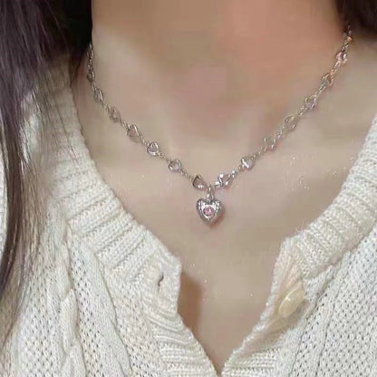 Kpop Fairy Zircon Wings Heart Crystal Pendant Necklace For Women Heart Clavicle Chain Choker Fashion Y2K Egirl Emo Jewelry Gifts