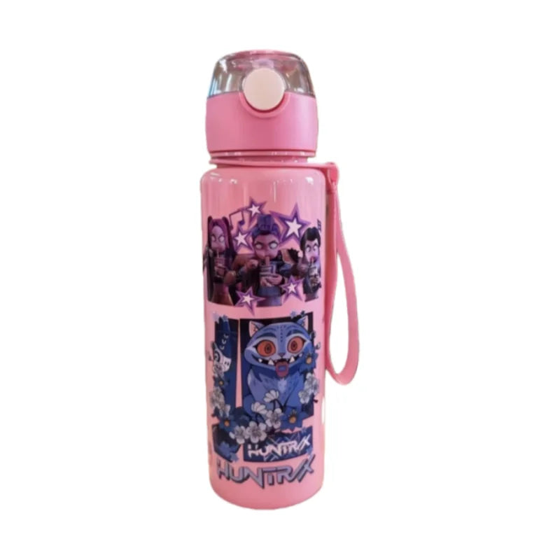 K Pop Demon Hunters Kawaii Cartoon Figure Water Bottle – Girls’ Summer Sports Large Capacity Plastic Bottle | Portable for Hikin