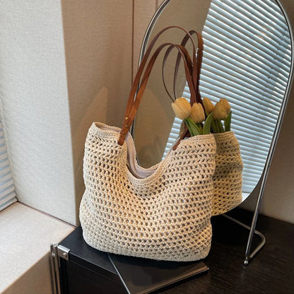 Designer Handmade Summer Beach Purses Handbags Casual Hollow Straw Women Shoulder Bags