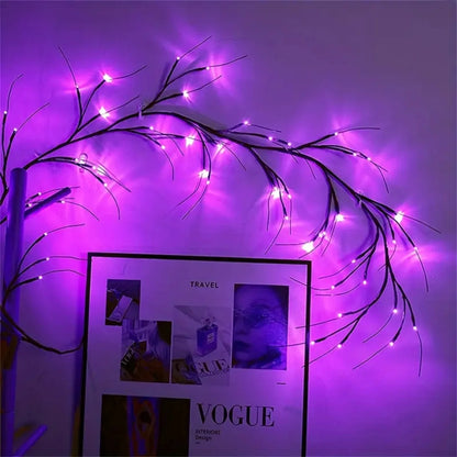 1PC 54 LED Halloween Atmosphere Purple Rattan Lights DIY Branches Garland Outdoor Indoor Waterproof Walls Lights Battery Powered