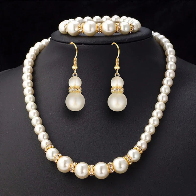 2Pcs/lot Simple Fashion Geometric Zircon Necklace Earrings Kit For Women Wedding Bride Jewelry Set Accessories Gift