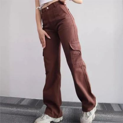 Women Vintage Cargo Pants Streetwear New Y2K Techwear Korean Harajuku Parachute Pants Beige Sweatpants Wide Leg Joggers Trousers