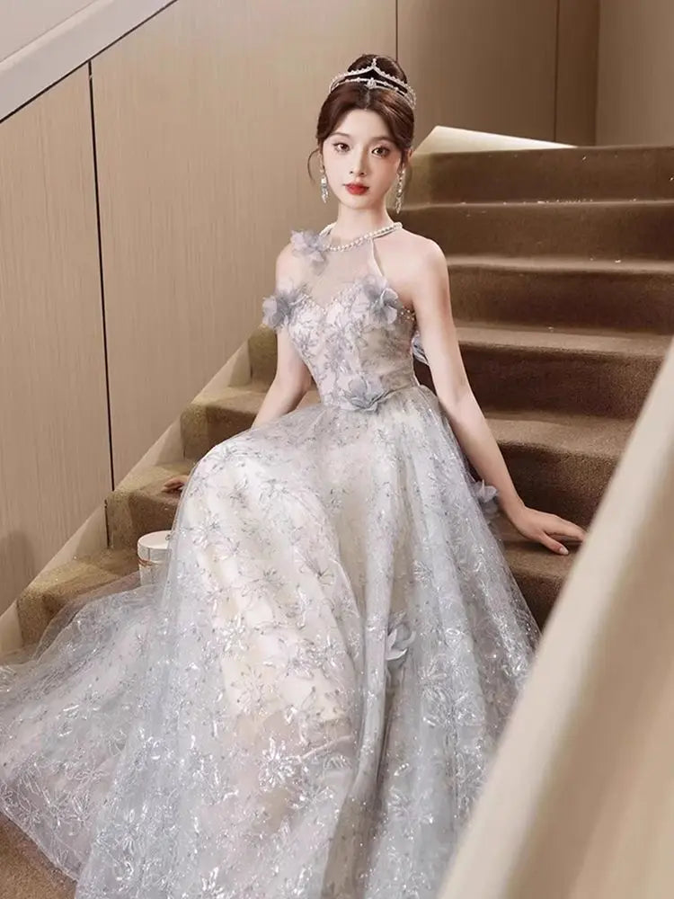 Hanging Neck Evening Dress Light Luxury Glitter Dress Niche Sleeveless Skirt Vocal Annual Meeting Dress Host Gowns Formal Dress