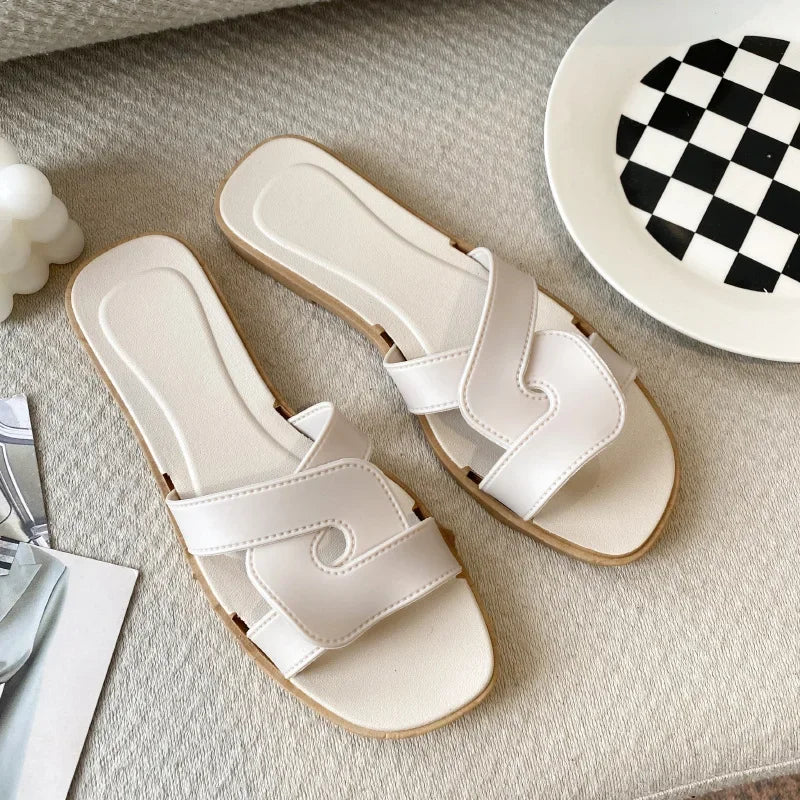 New Summer Women's Slippers Outer Wear Korean Style Ins Web Red Shrimp Skin Fashionable Sandals Quick Selling Amazon Wholesale